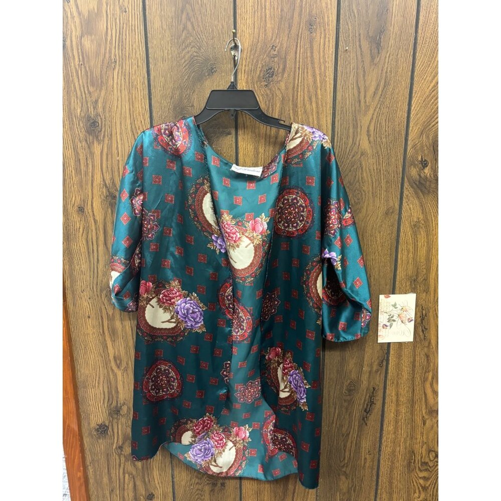 Soft Sensations Girls L Green/Red Floral Satin Open Cardigan